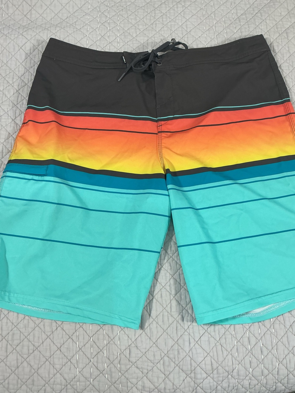 O'Neill Hyperfreak Heat Stripe 21” Turquoise Swim Board Shorts Size 36